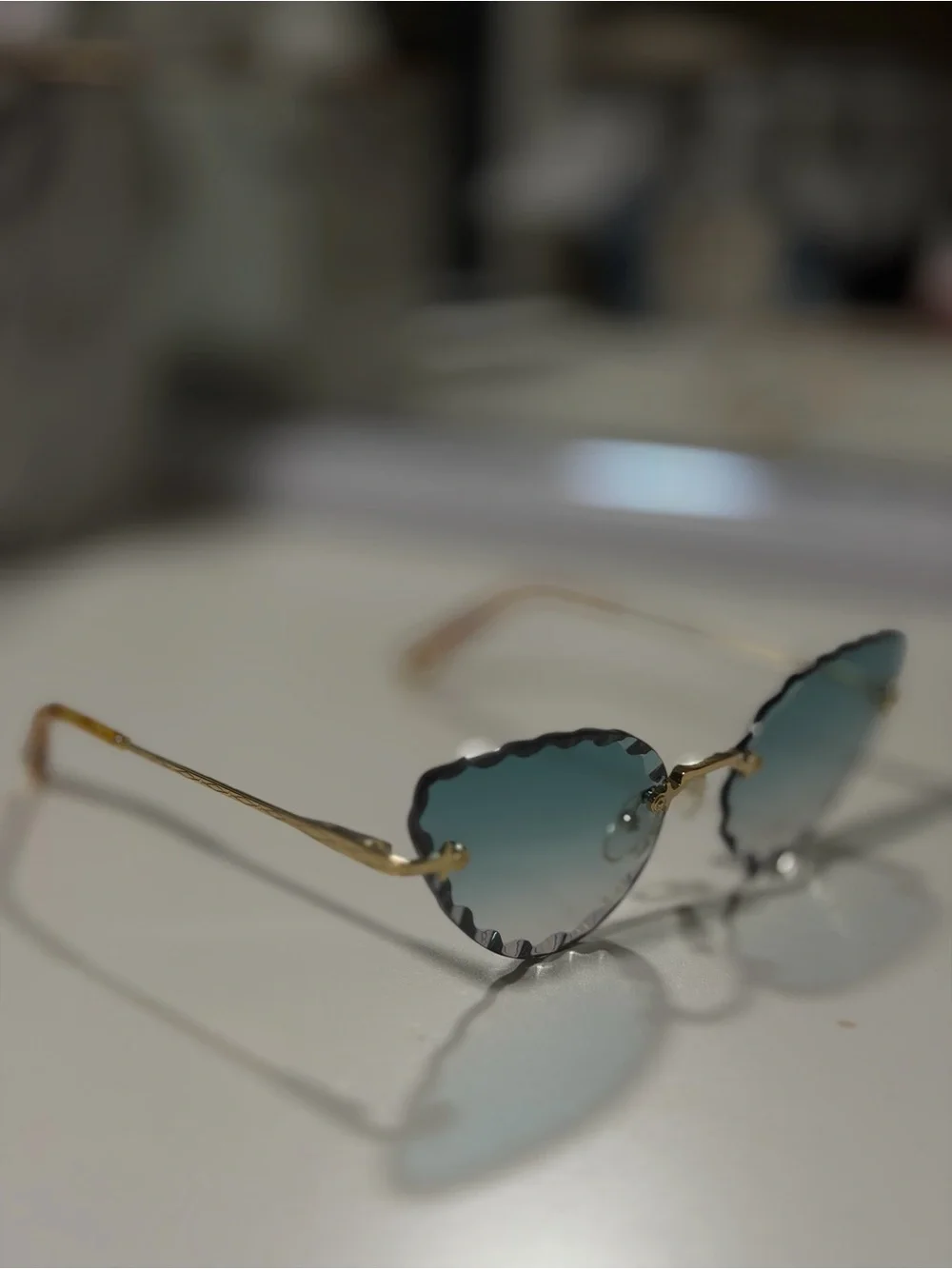 Chloe Gold Frame Teal Gradient Scalloped Rim Sunglasses